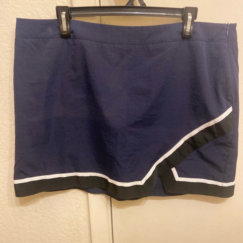 Dolls Kill - Poster Girl 1X Navy skirt w/black & white stripe on front.